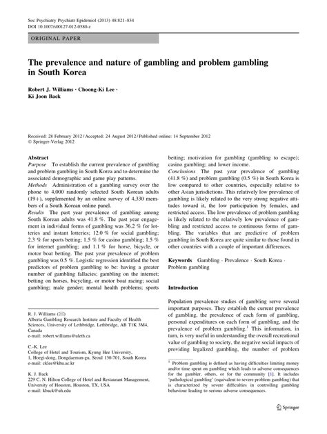 The prevalence and nature of gambling and problem gambling in .